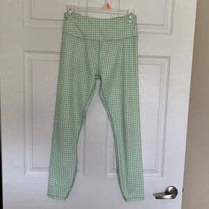 LA + Image Women’s Medium Leggings Green White Gingham Pants Excercise